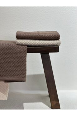 Plume Ceramic Home %100 Pamuk 2'li Premium Kahverengi El Yüz Havlu Seti 50x80cm