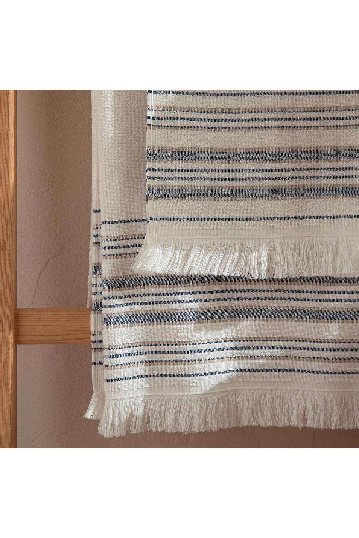 Chakra Derin Yüz Havlusu 50x90 cm Ekru/Marin Mavi - Görsel 2