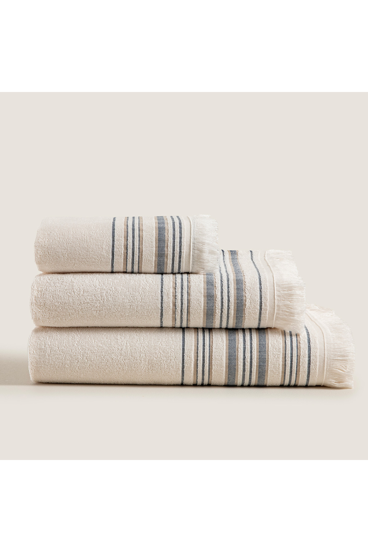 Chakra Derin Yüz Havlusu 50x90 cm Ekru/Marin Mavi - Görsel 3