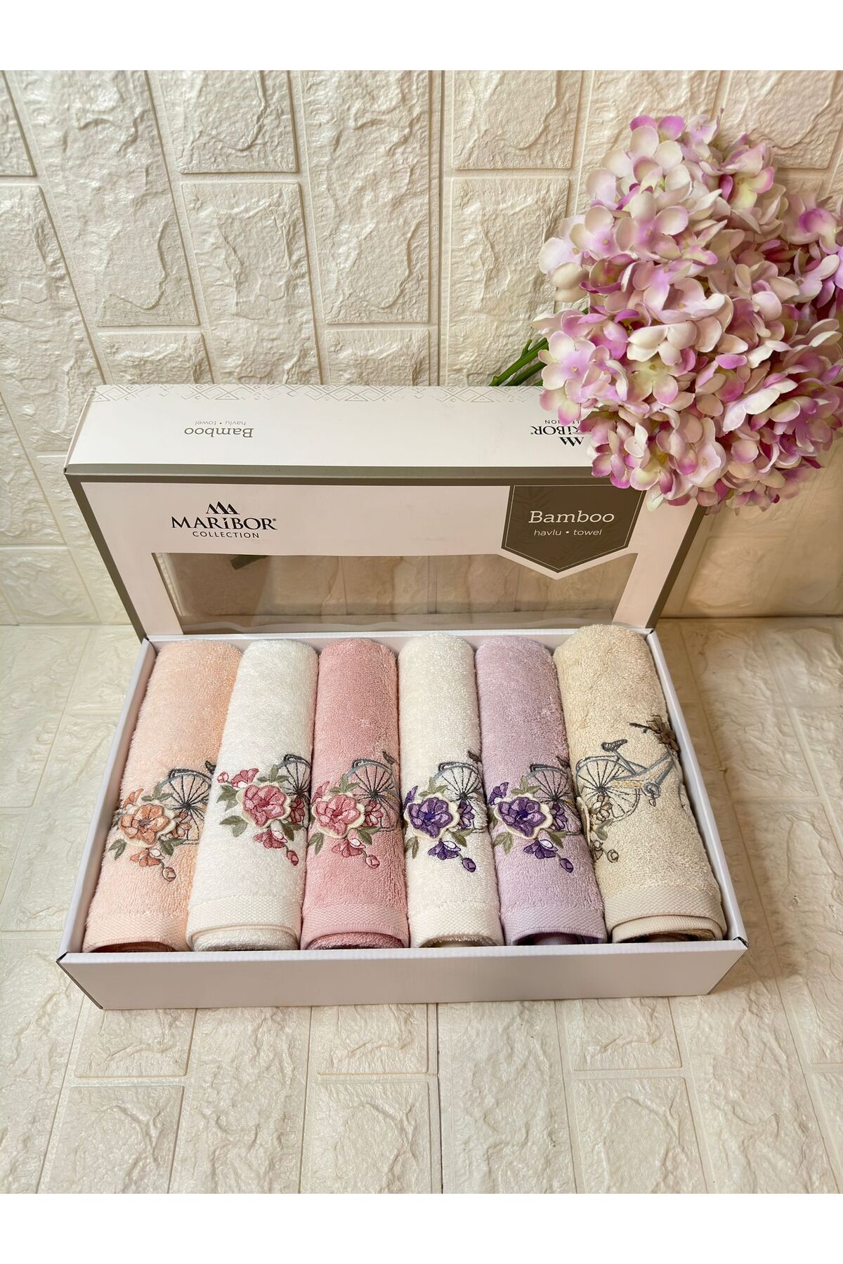 MARİBOR HOME MARGARİTA- 3d Nakışlı Bambu Havlu 6 Ad. (50X90) - Görsel 2