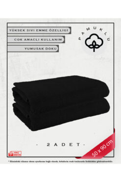 Koza Mix towel %100 Pamuk Havlu Yüz ve Fitness Havlu Seti Siyah - Hassas Ciltlere Özel  2 ADET