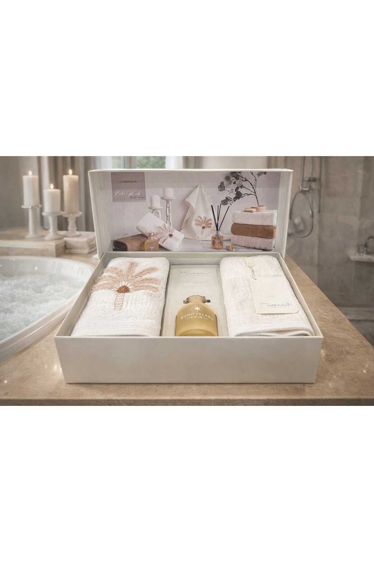 İyi Geceler İstanbul ODA KOKULU KUTULU HAVLU SETİ BOHO İSLAND KREM ( 50 X 90 CM )