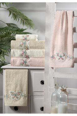 Arliva Home Bambu Kelebek Kuşlu 3 D Nakışlı %70 Bambu %30 Pamuk 5 lı 50x90 cm El Yüz Havlusu