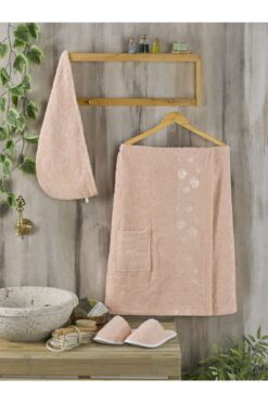 PHILIPPUS Kadın Banyo Baş Havlusu Sauna Seti Pudra