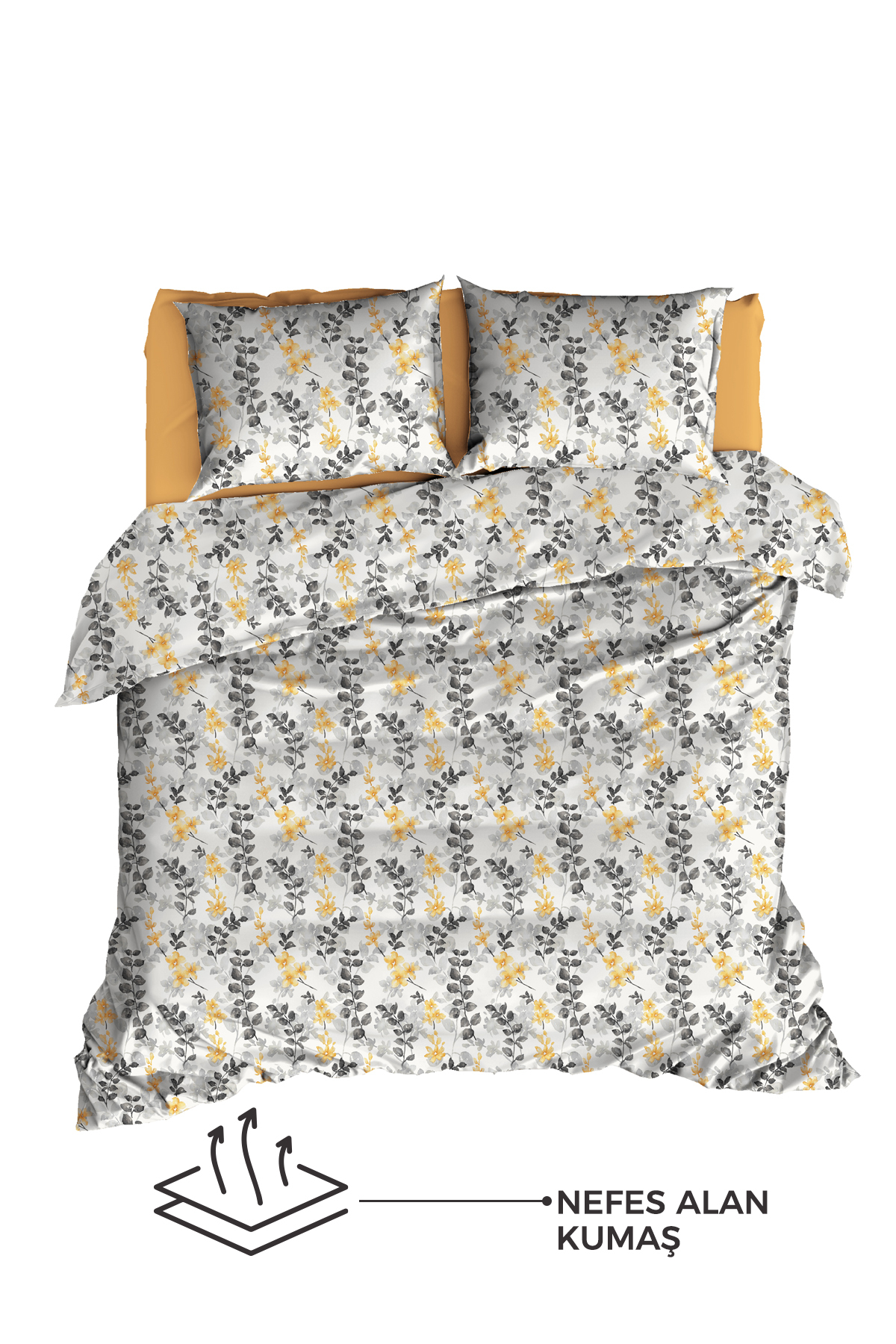 Elart Flores Nevresim Takımı Tek Kişilik Ranforce 3 Parça (160x220 cm) Sarı - Görsel 3