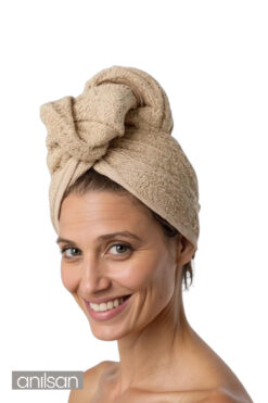 Anılsan Havlu Saç Bonesi Kahverengi %100Pamuk Saç Kurutma, Kurulama, Duş Banyo Baş Havlusu