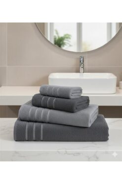 elvira concept Lilyum Pamuklu 4'lü Banyo Havlu Seti Hamam Takımı Günlük Çeyizlik Havlu Takımı
