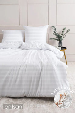 Anılsan Çizgili Çift Kişilik Düğmeli Nevresim Yorgan Kılıfı %100 Pamuk, 83tel