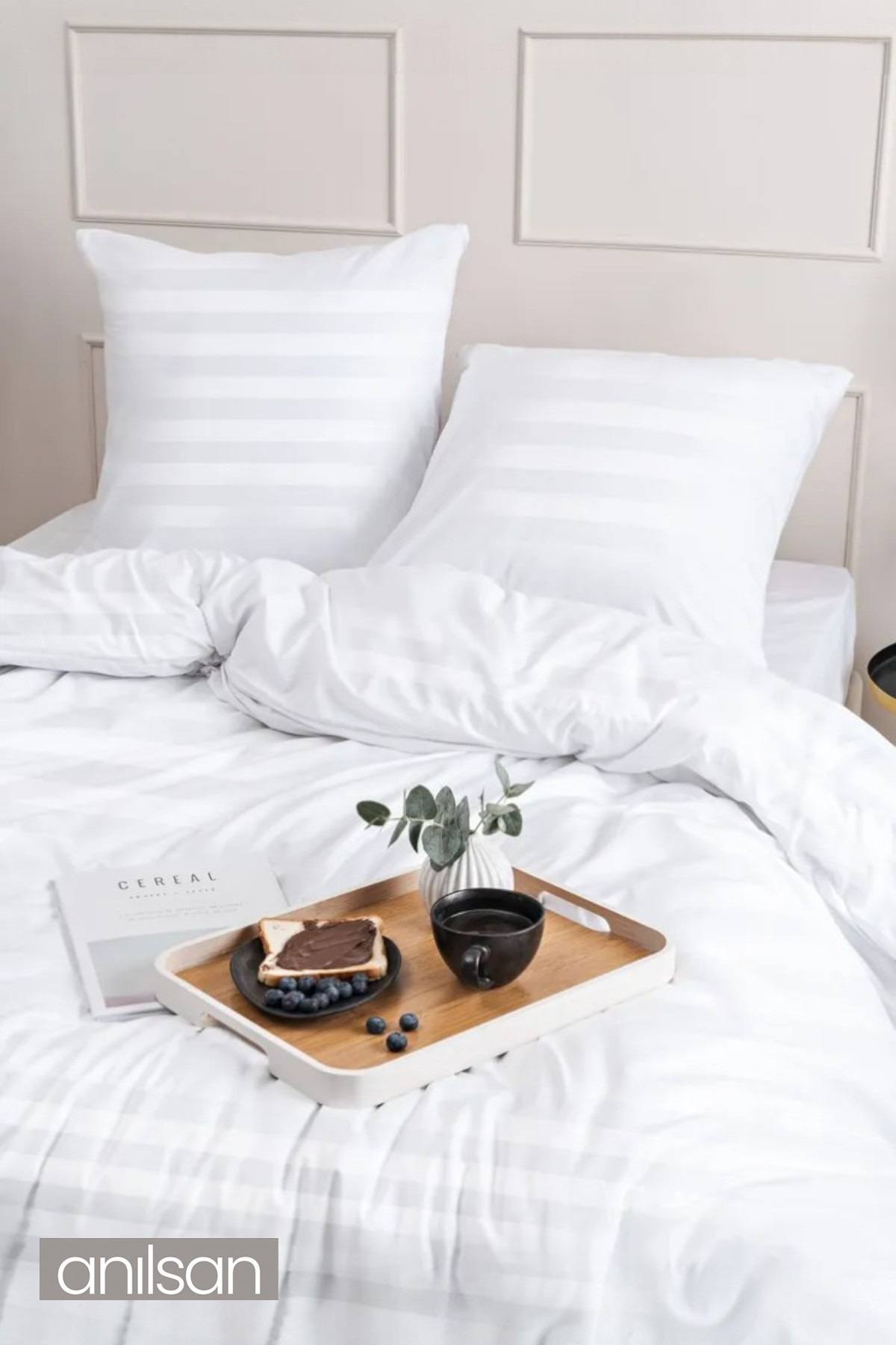 Anılsan Çizgili Çift Kişilik Düğmeli Nevresim Yorgan Kılıfı %100 Pamuk, 83tel - Görsel 2