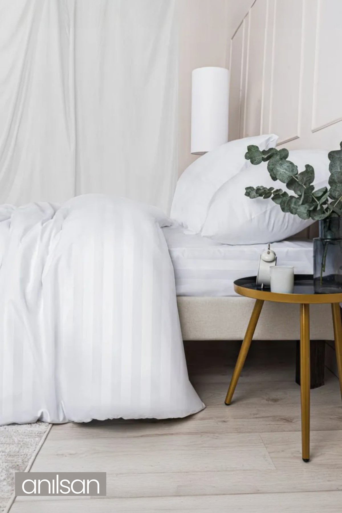 Anılsan Çizgili Çift Kişilik Düğmeli Nevresim Yorgan Kılıfı %100 Pamuk, 83tel - Görsel 3