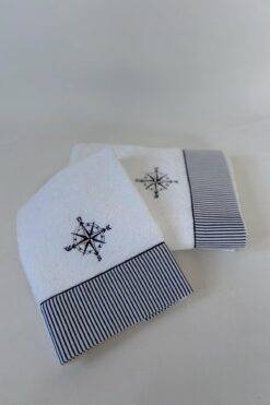 MJAMASS Beyaz Dümen Desenli Havlu Seti