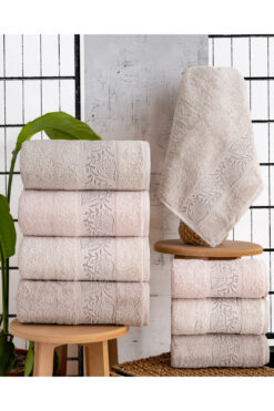 Hazangülü Buldan Üretimi Çeyizlik Lüks Jakarlı Flora 4'lü El/yüz Havlusu I 50x90