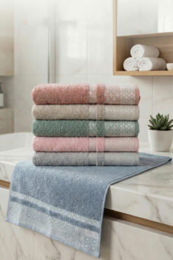 New Cotton Home Geometri Desen 6'lı %100 Doğal Pamuk El Yüz Baş Havlu Seti 50x85 cm – Yumuşak & Yüksek Su Emici