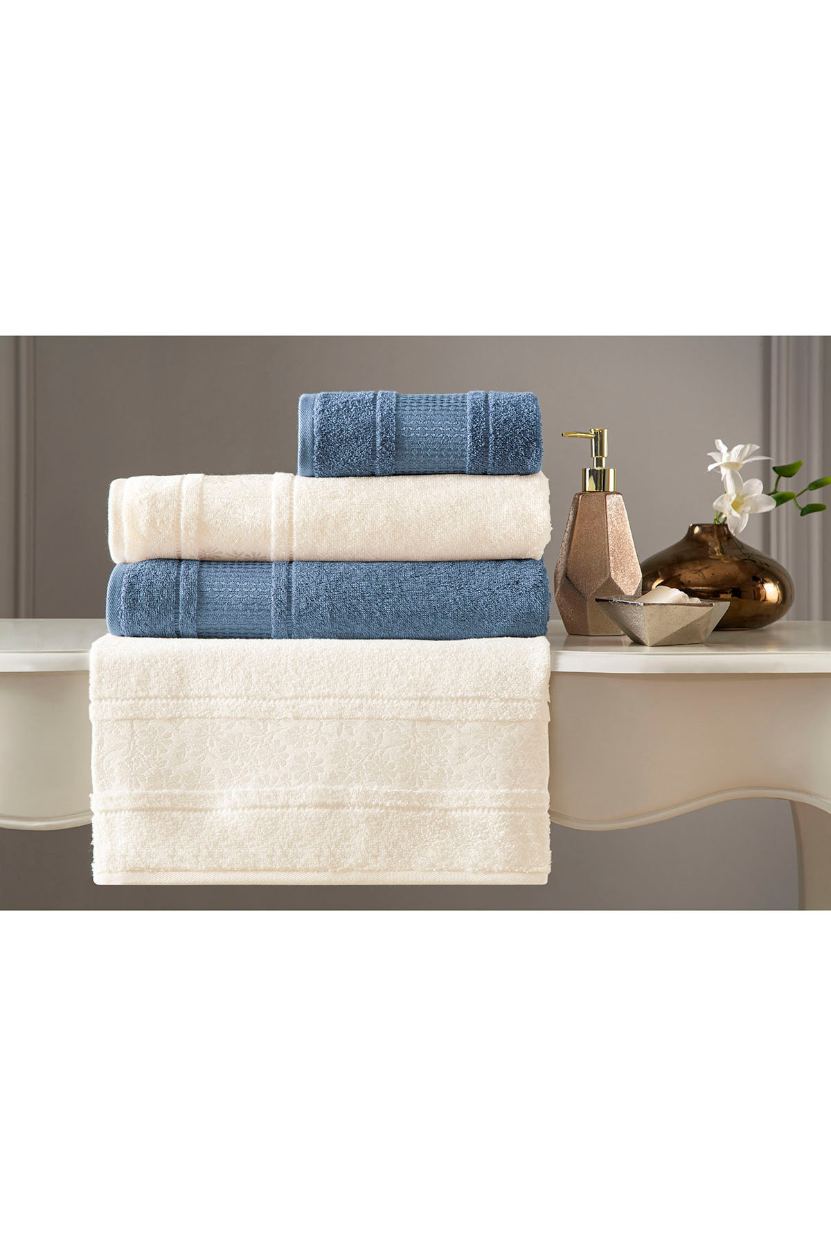 Özdilek Blossom Havlu Seti İndigo-Krem - Görsel 2