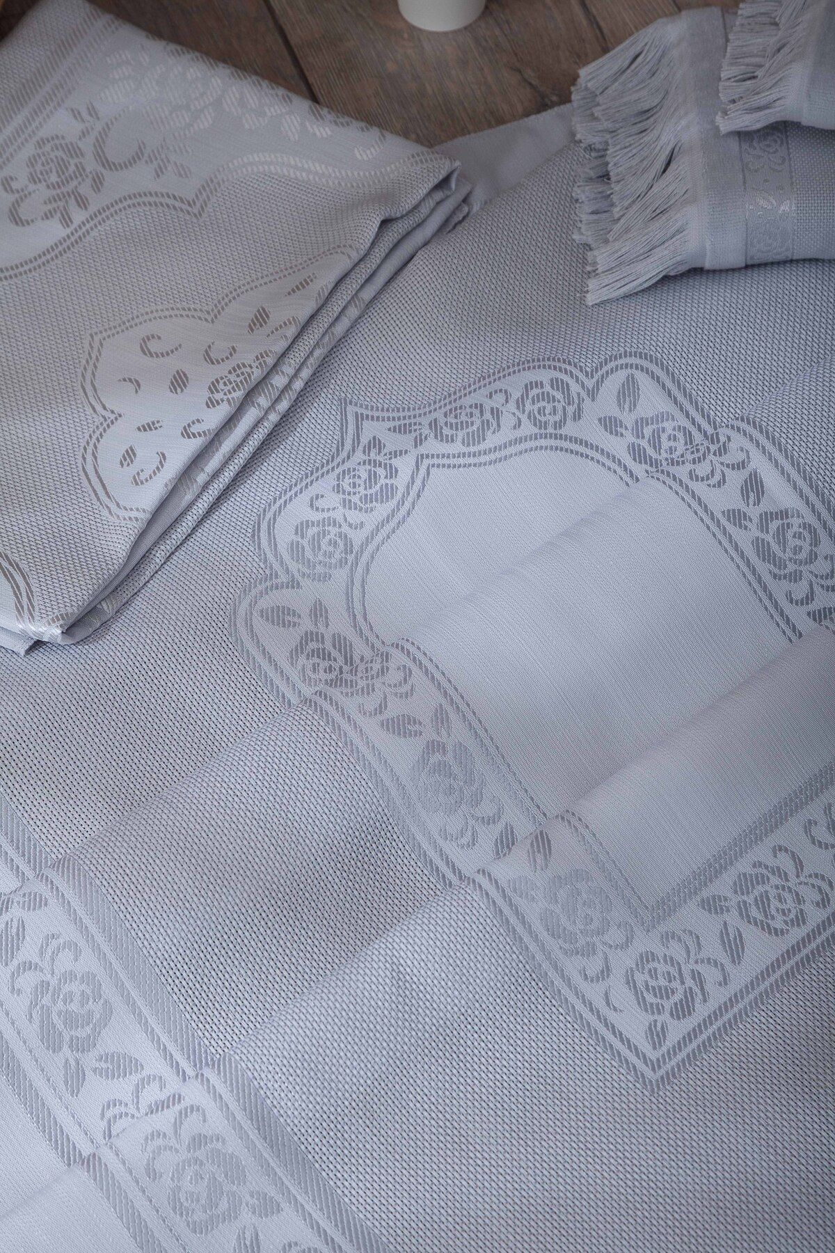 sarra 4'lü Saçaklı Etamin Bohça Seti - Gri - Görsel 2