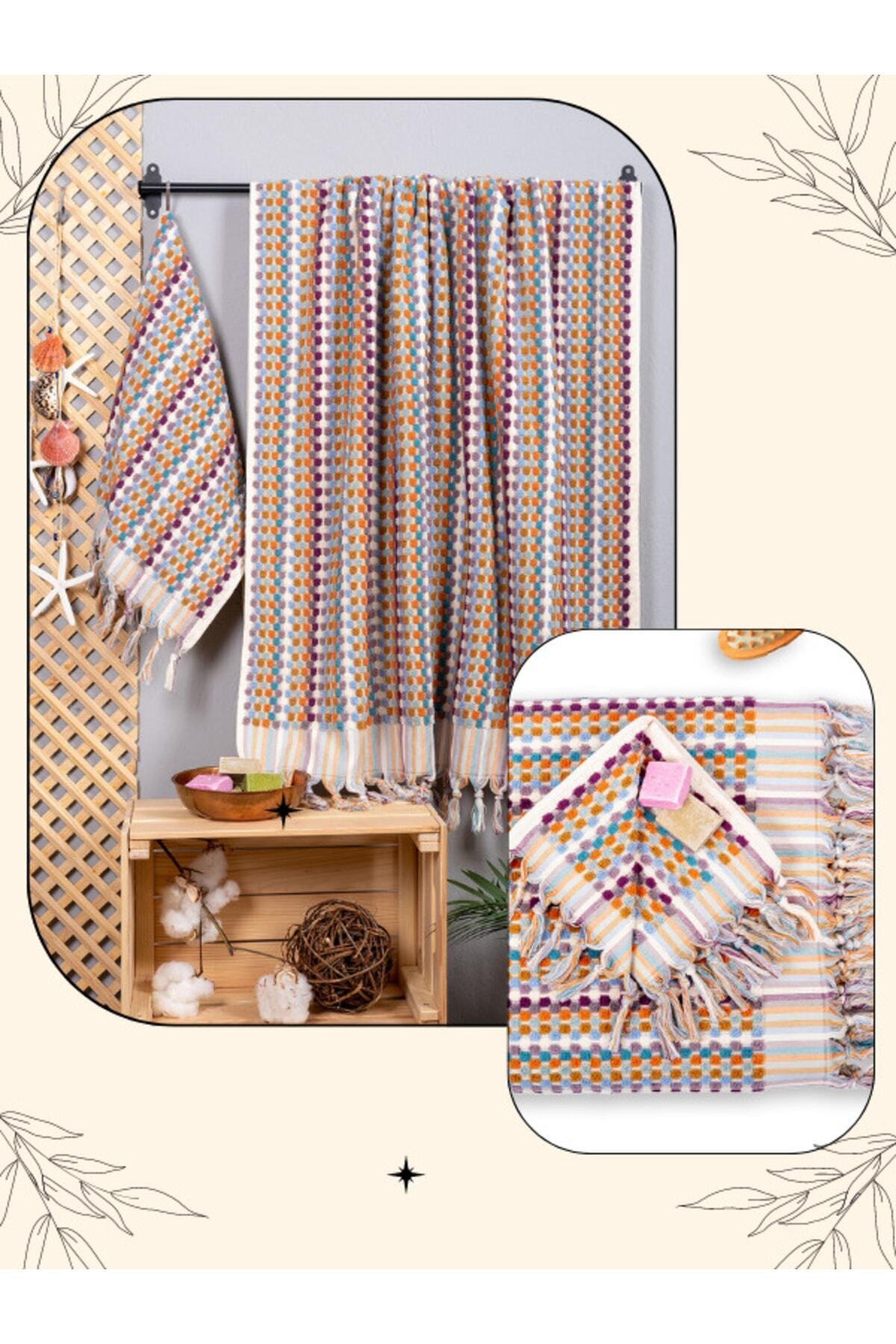 OYT TEKSTİL Arelina Textıle 90x180 Cm Ölçülü %100 Pamuk Renkli Saçaklı Dökümlü Bubble Desen Banyo Havlusu - Görsel 2