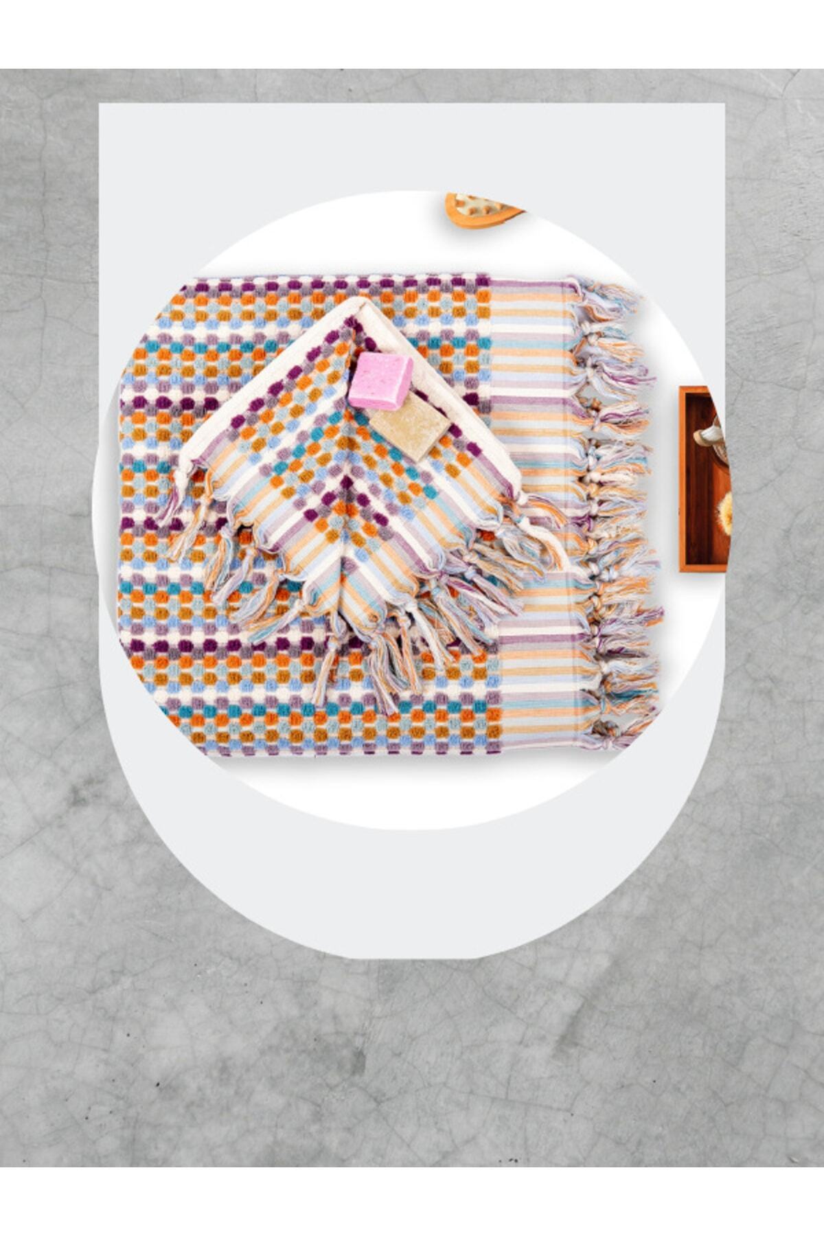 OYT TEKSTİL Arelina Textıle 90x180 Cm Ölçülü %100 Pamuk Renkli Saçaklı Dökümlü Bubble Desen Banyo Havlusu - Görsel 3