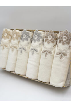 AYHANHOME Kutulu 6 Adet Kadife Lüks Fransız Güpürlü Çeyizlik 50x90 El ve Yüz Havlusu