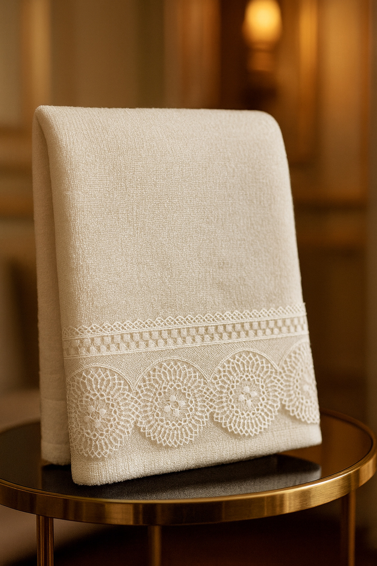 Çeyiz Bahçesi Ahu Kadife El Havlusu 50&90 Krem