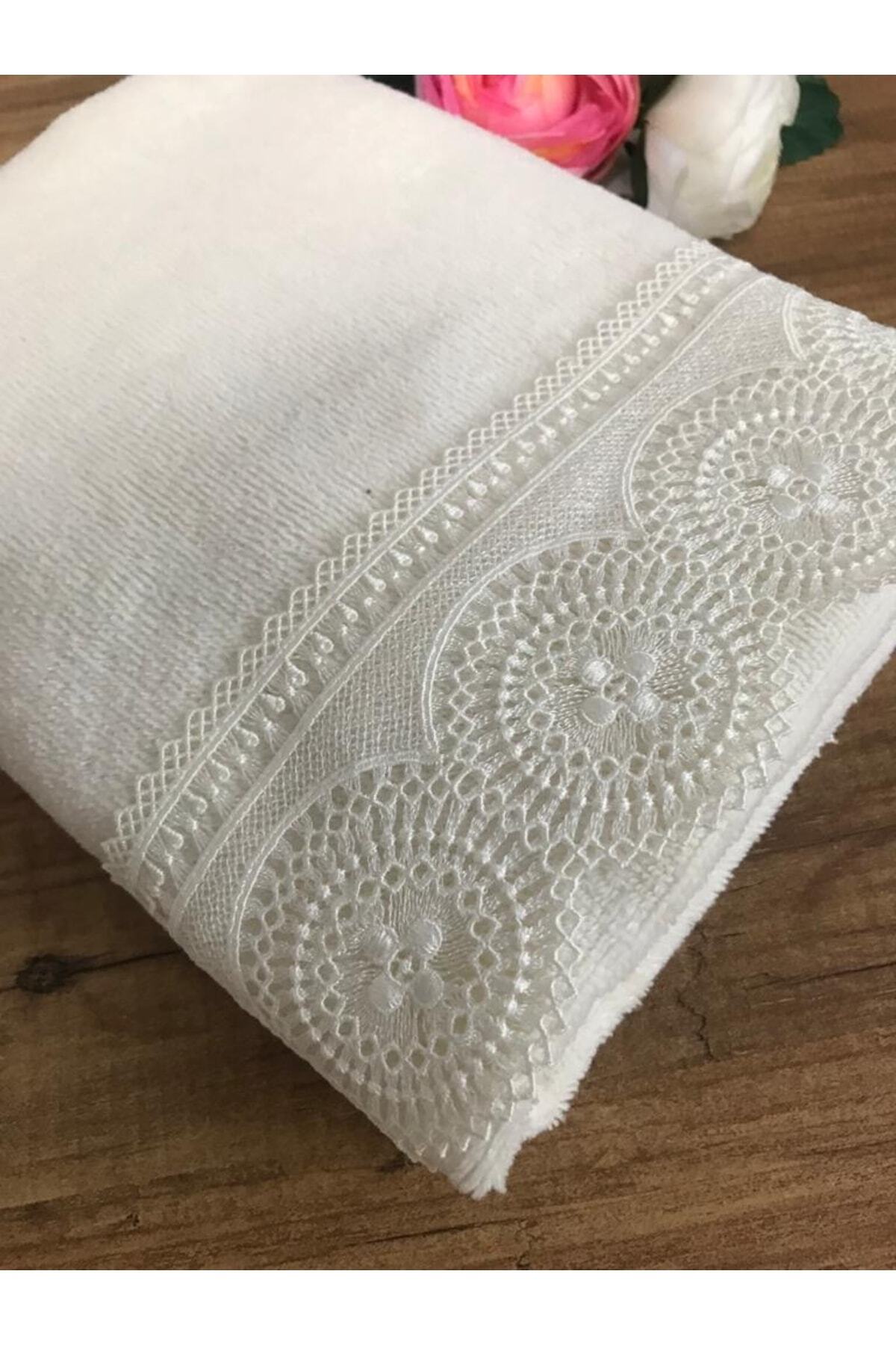 Çeyiz Bahçesi Ahu Kadife El Havlusu 50&90 Krem - Görsel 2