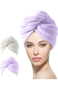 SB SizinBazar 2 Adet Pamuklu Saç Kurulama Bonesi Baş Havlu Saç Bonesi- Pamuklu Saç Bonesi-lila-beyaz