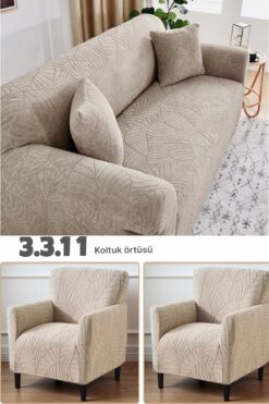 Faiend Jakarlı 3 3 1 1 Lastikli Kanepe Örtüsü | Lastikli Koltuk Örtüsü | koltuk kılıfı Takımı