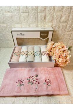 MARİBOR HOME BETTY-3d Nakışlı Bambu Havlu 6 Ad. (50X90)