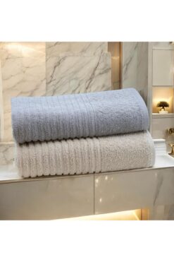 LAVİNA HOME Buz Grisi & Bej %100 Pamuk 2’li Jakarlı El Yüz Havlusu - Yumuşak & Emici Premium Pamuk Havlu Seti