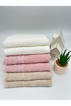 LenaToptan Vizon 6'lı Güpürlü Dantelli 50x90 cm Yüz Havlu Seti ( Bohçalık - Çeyizlik - Hediyelik )