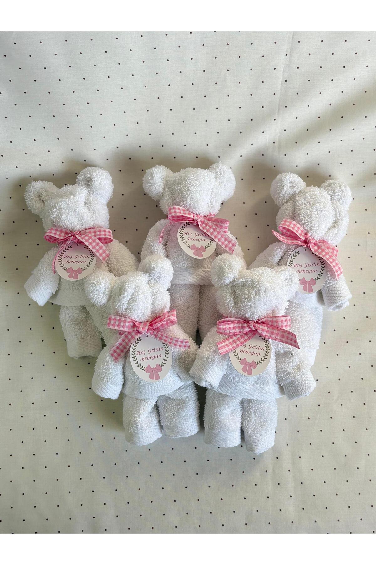 S&R 5 Adet Bebek Hediyelik Ayıcık Görünümlü Havlu Hastane Çıkış Yenidoğan Hediyelik Pembe