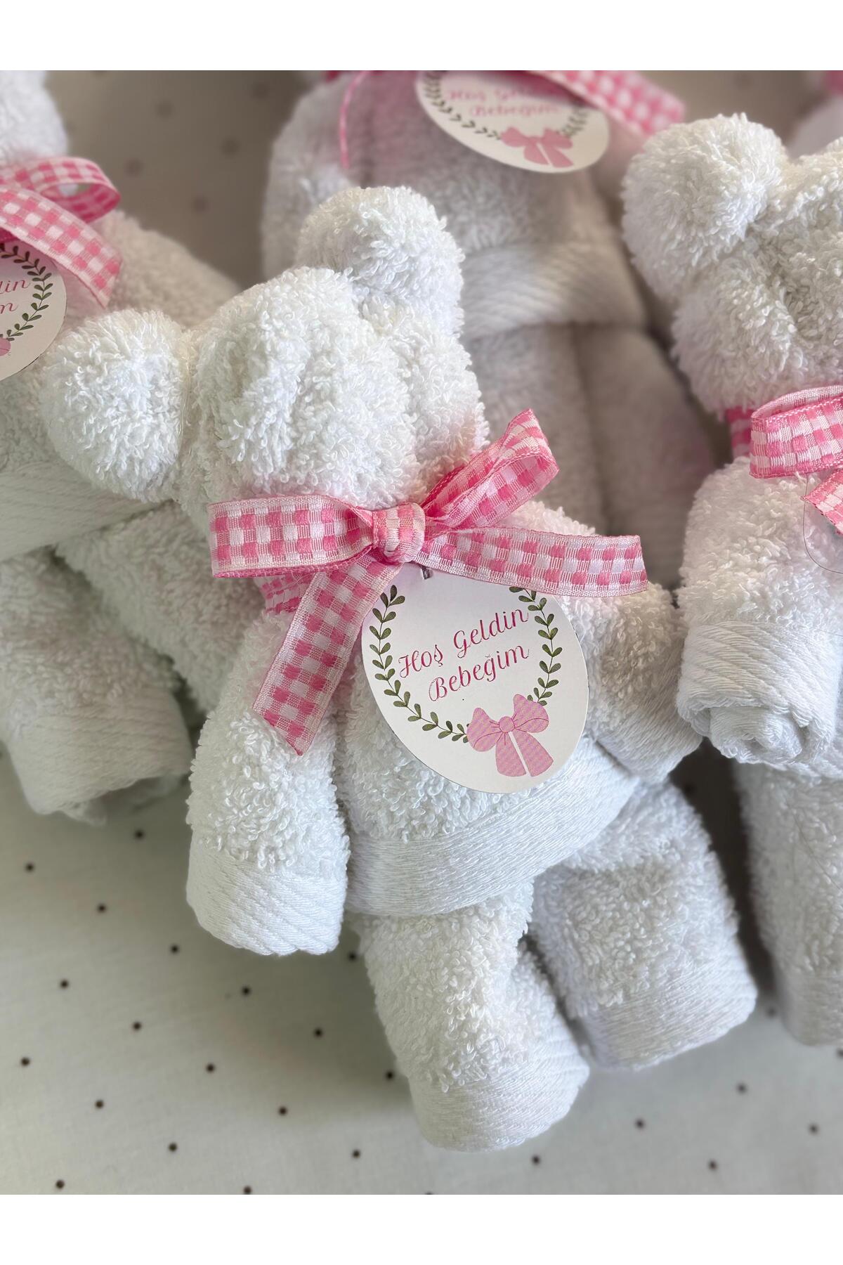 S&R 5 Adet Bebek Hediyelik Ayıcık Görünümlü Havlu Hastane Çıkış Yenidoğan Hediyelik Pembe - Görsel 2