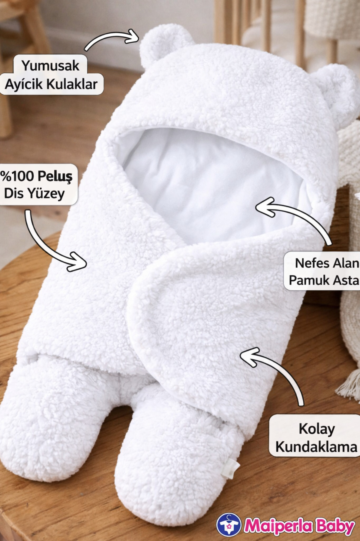 Mai Perla 0 - 12 Ay Kulaklı Welsoft Dış Kundak Bebek Battaniye - Görsel 2