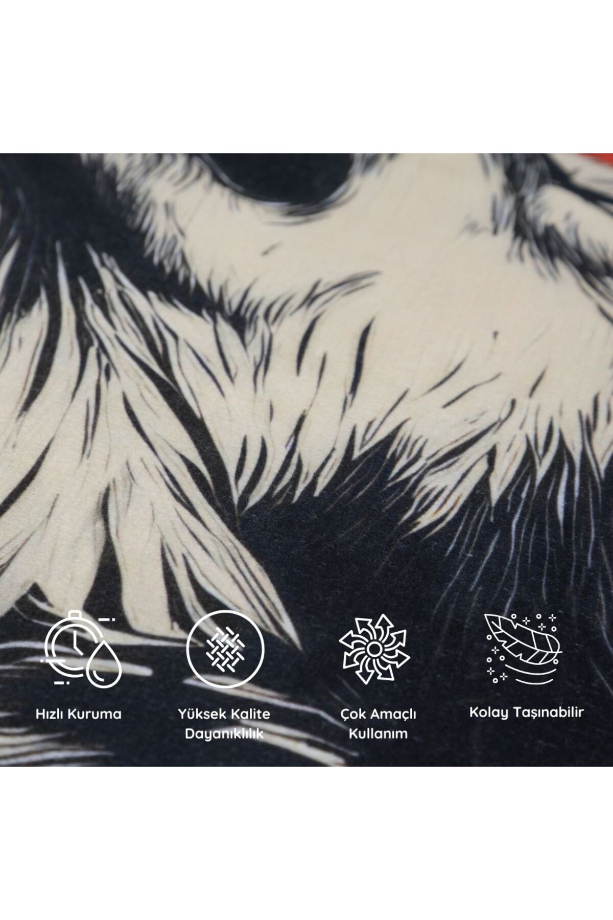 DEMİ BRAVO Özel Tasarım Cepli Pamuk Spor Havlusu - Kurt & Ay - Görsel 3