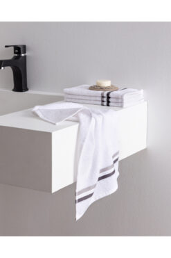 Madame Coco Rosabelle 4'lü Pamuklu El Havlusu - Beyaz/Gri - 30x45 cm