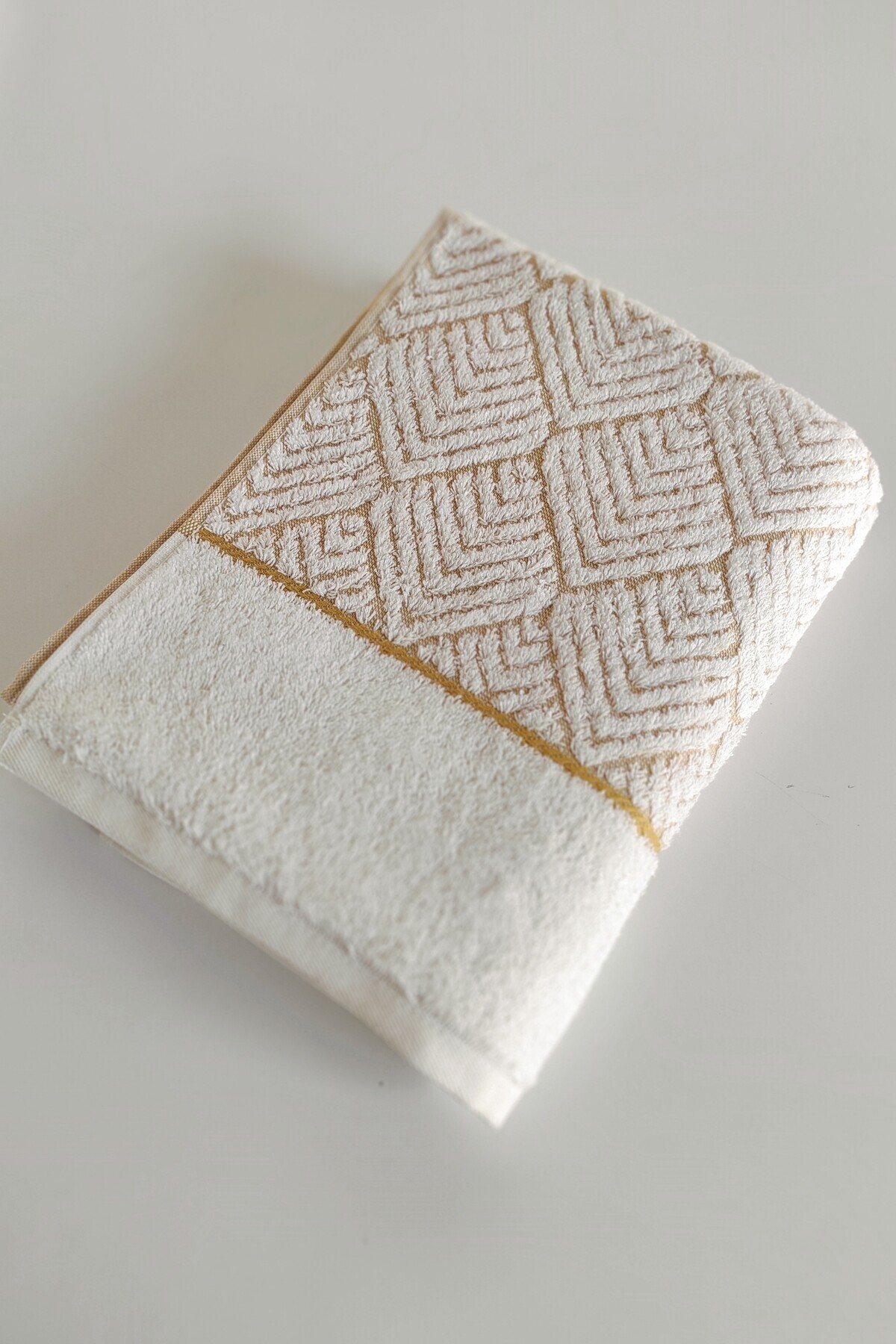 Sevim Geometrik Desenli Zemini Renkli Bambu El Havlusu - 50x90 cm - Hardal - Görsel 3