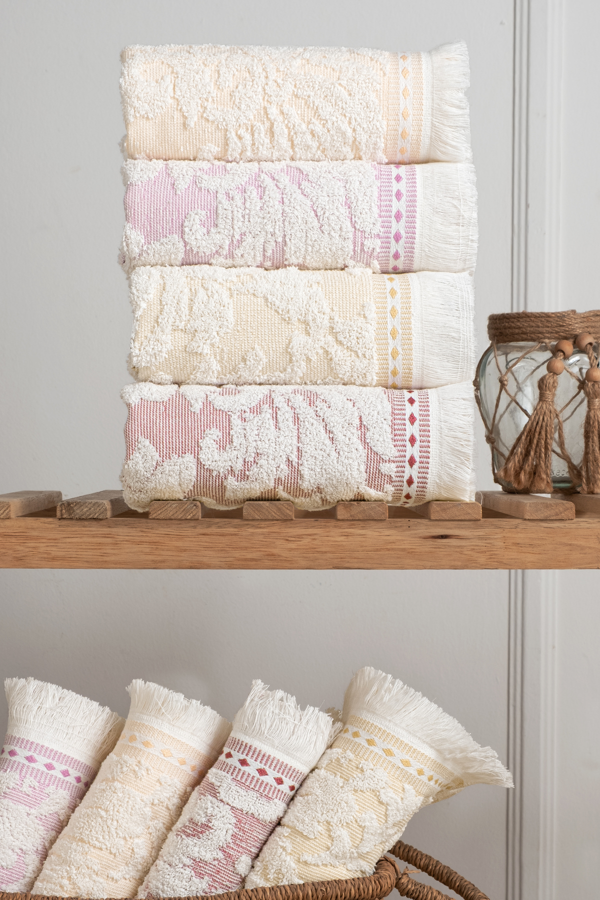 Bersay 4'lü 50x80, %100 Pamuk Jakarlı ve Saçaklı Mutfak & El Havlu Seti – Yumuşak, Emici ve Dayanıklı