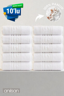 Anılsan 10'lu Greek El Havlusu - 50x90 Cm, 225gr, %100 Pamuk, Spa Ve Otel Havlusu