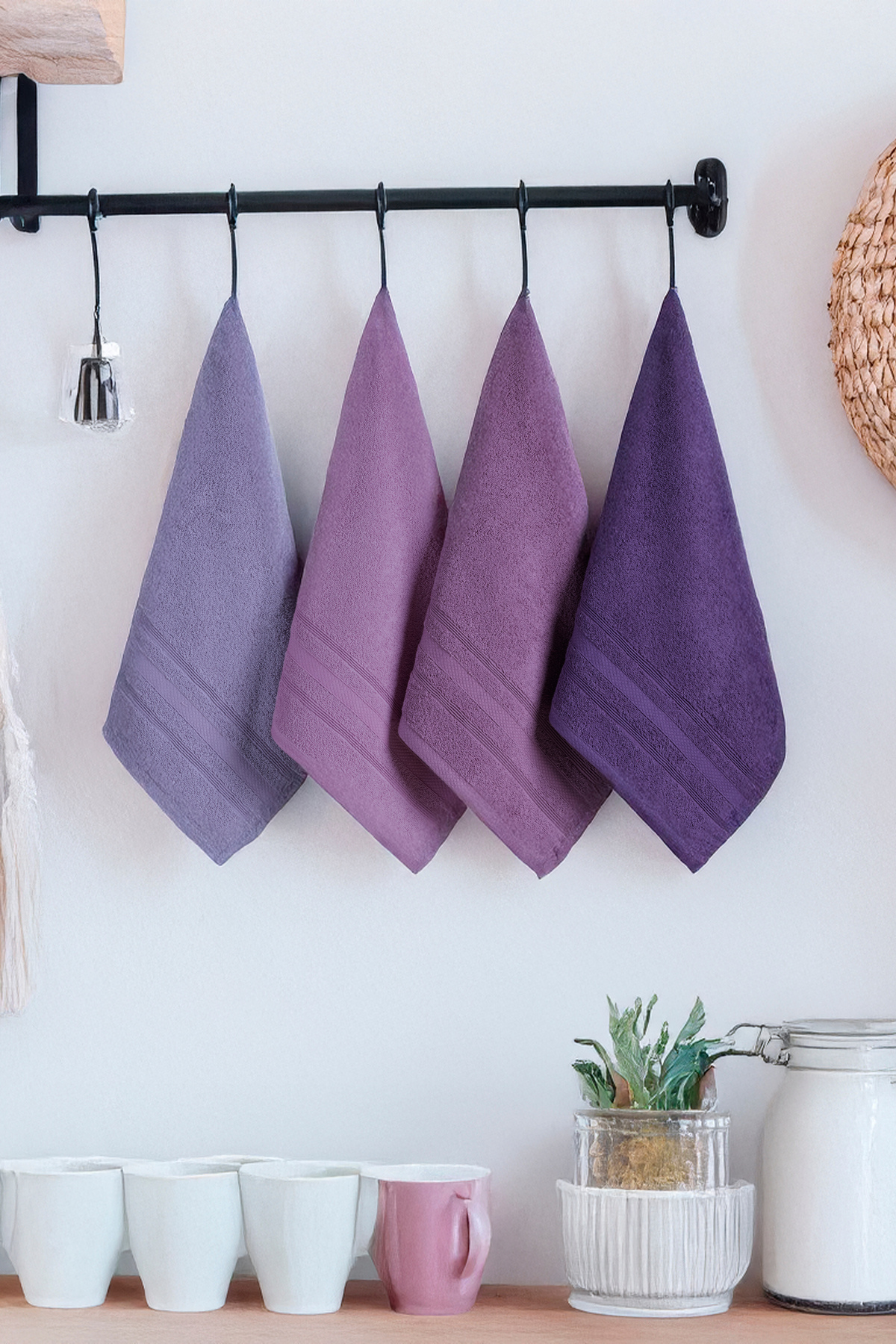 DNZGÜLCAN Ada 4'lü Havlu Seti El Havlu Yüz Havlu %100 Pamuk 30X50 cm