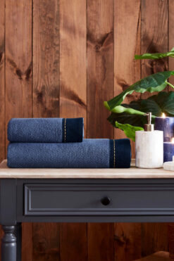 Özdilek Oregon Maskülen Nakışlı Denim 2'Li Havlu Set - Lacivert