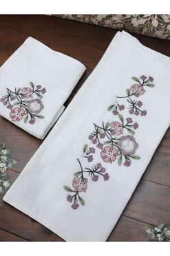 TUTUYA TEXTIL 3 D Nakışlı KREM Renk Analı Kızlı Çeyizlik Hediyelik Havlu Havlu Seti Ünsal Marka