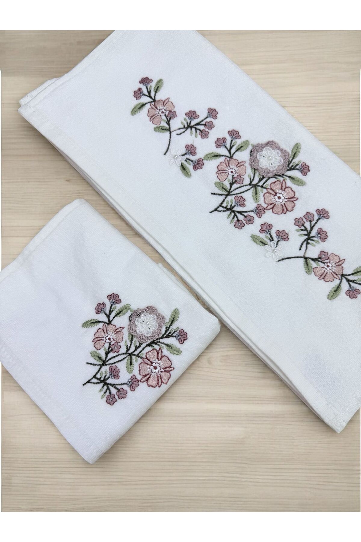 TUTUYA TEXTIL 3 D Nakışlı KREM Renk Analı Kızlı Çeyizlik Hediyelik Havlu Havlu Seti Ünsal Marka - Görsel 2