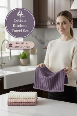 Karna Home Mutfak Havlu Şal Seti 4 lü Ramla SoftLine Çizgili Dokuma Renkli - 40x65 cm