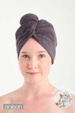 Anılsan Havlu Saç Bonesi Antrasit %100Pamuk Saç Kurutma, Kurulama, Duş Banyo Baş Havlusu