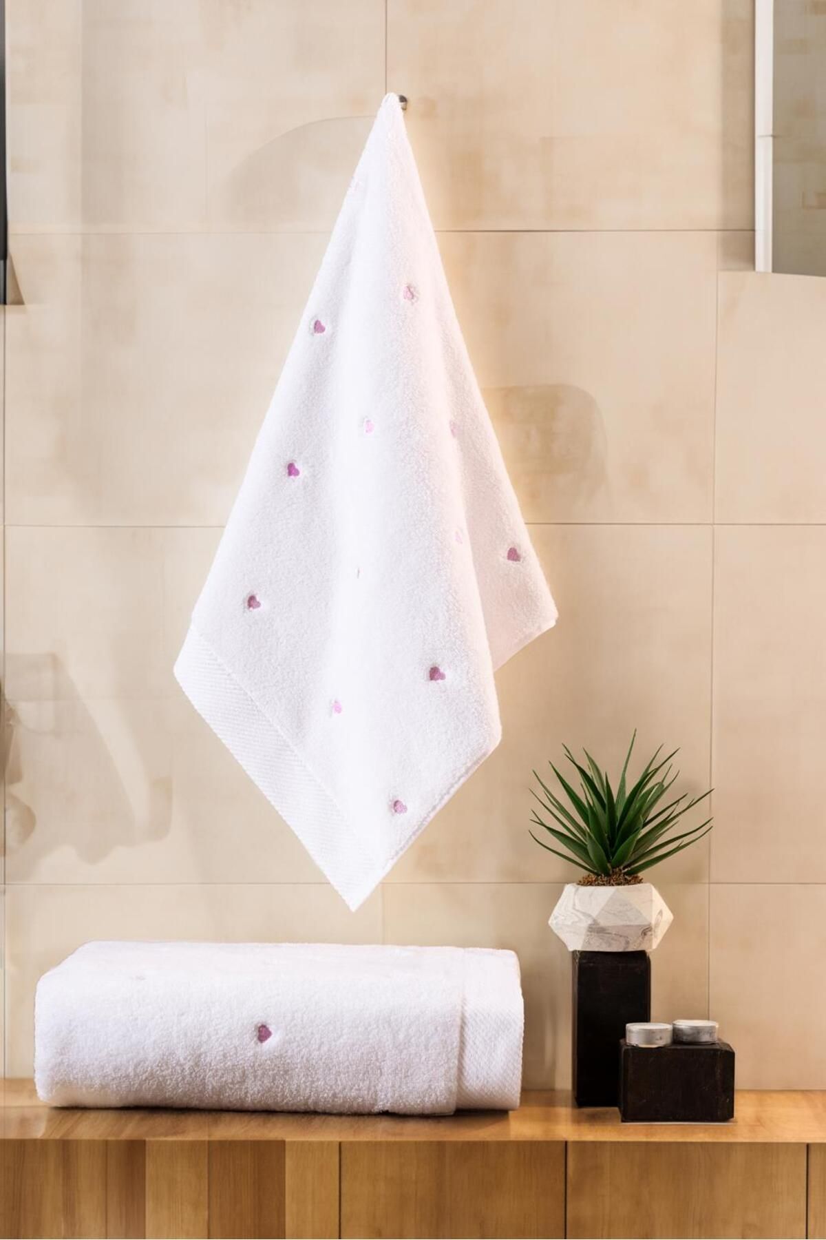 VAROL Love Serisi Nakışlı Micro Cotton Banyo Havlu Seti