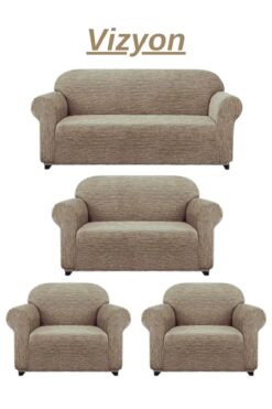 UYUMEV Düz Desen Jakarlı 3211 Koltuk Örtüsü.lastikli Kanepe Çekyat Örtüsü.koltuk Kılıfı Takımı. Vizon (TAŞ)