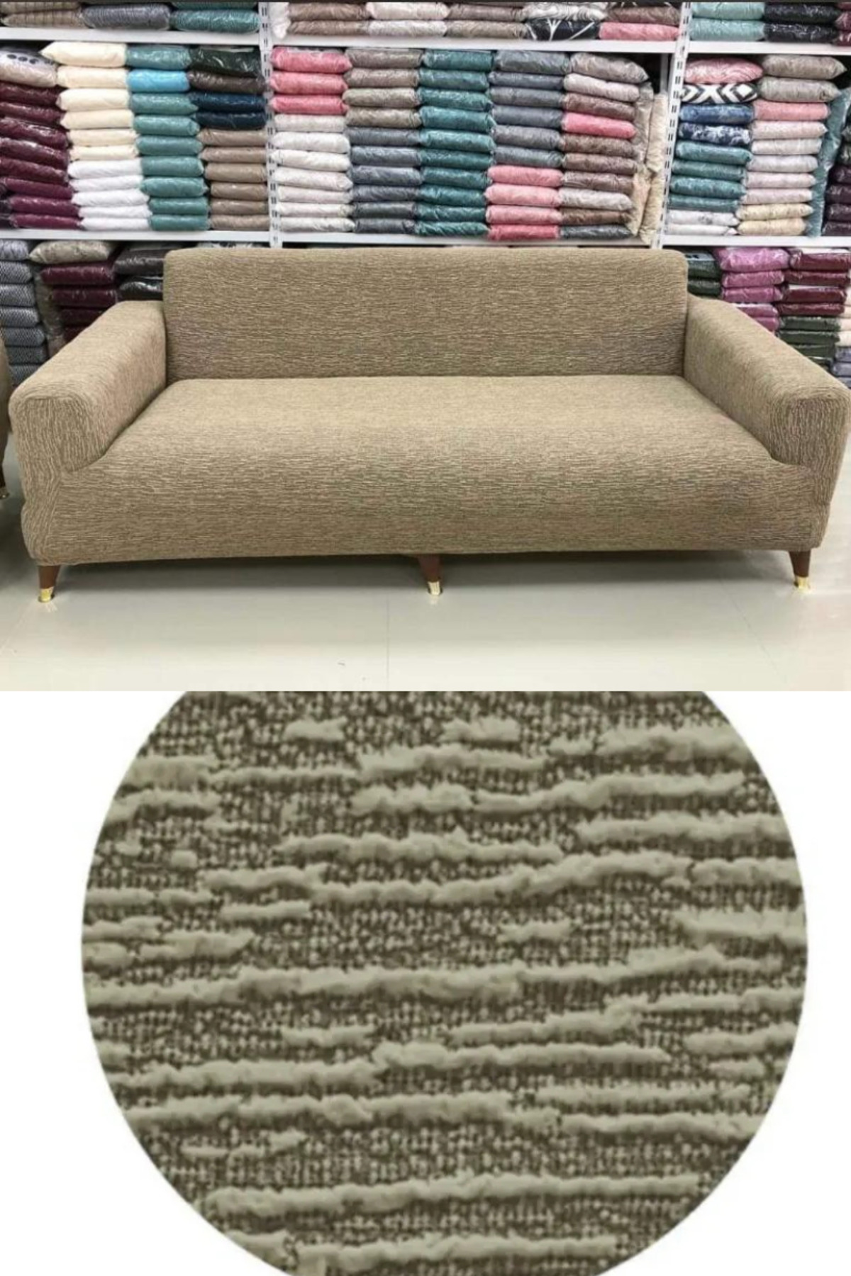 UYUMEV Düz Desen Jakarlı 3211 Koltuk Örtüsü.lastikli Kanepe Çekyat Örtüsü.koltuk Kılıfı Takımı. Vizon (TAŞ) - Görsel 2