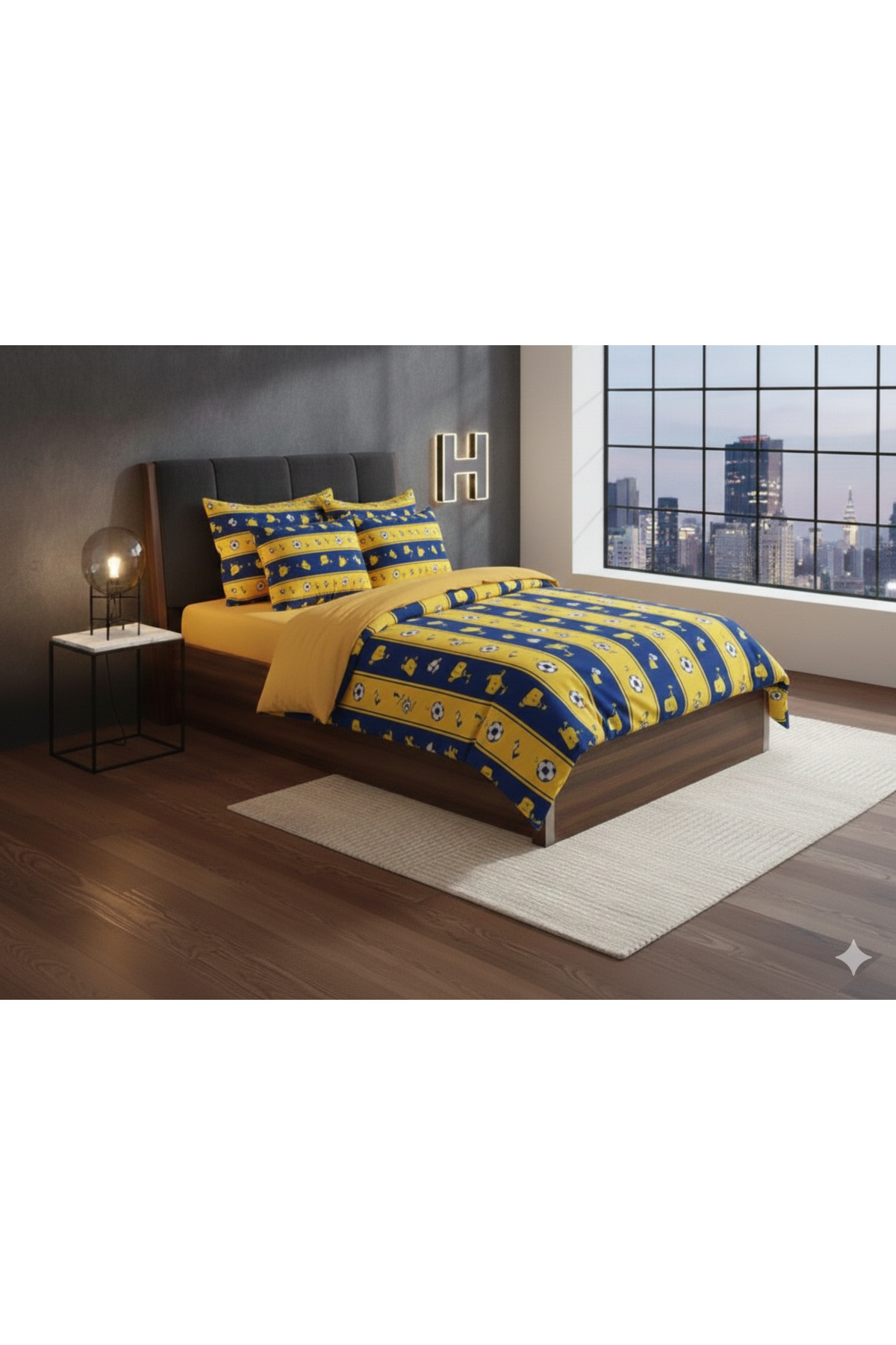 Kaan Tek Kişilik Taraftar Nevresim Takımı, 90*190 Lastikli Çarşaflı Fb