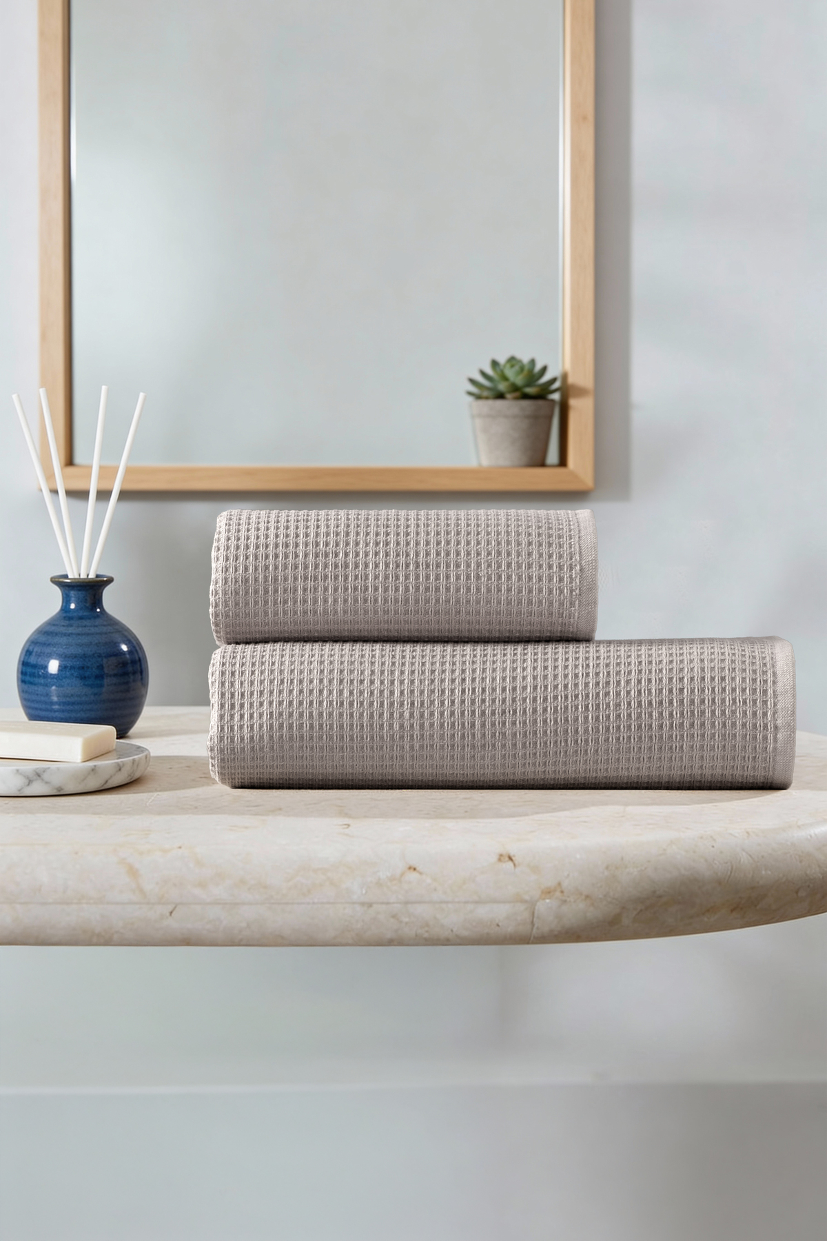 DNZGÜLCAN 2'li Waffle Dokuma %100 Pamuk Havlu Seti | 70x140 ve 50x90 cm - Premium, Modern, Soft, Hızlı Kuruma - Görsel 2