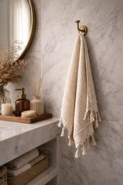 NEEDLE Polka Dot Krem Yüz Havlusu (45x90)