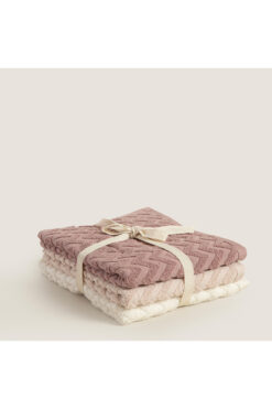 Chakra Zıgzag %100 Pamuk 3'lu Yüz Havlusu Seti 50x80 cm Mürdüm/Bej/Ekru